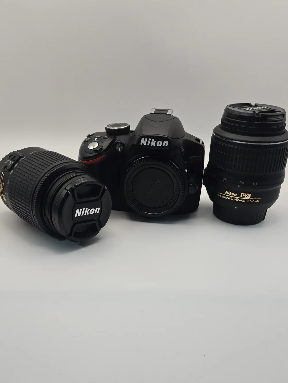 Black Nikon D3200 DSLR Camera Body with 18-55mm and 55-200mm Nikkor Lenses